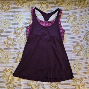 lululemon athletica Plum Racerback Tank with Pink Patterned Bra
